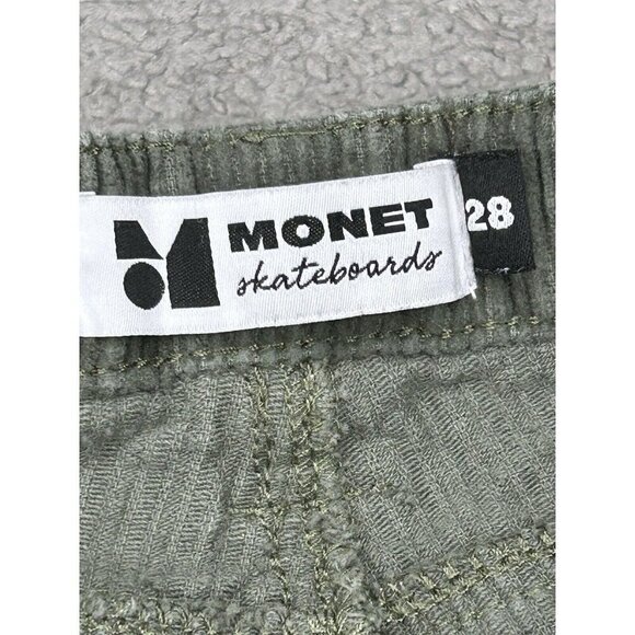 Monet Skateboard Pants Mens 28 Baggy Green Corduroy Cropped Carpenter Flaws - Picture 3 of 16